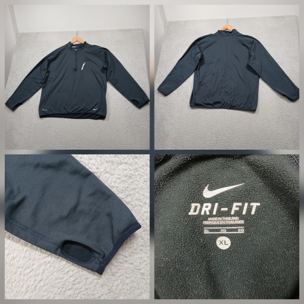 Nike Dri-Fit 1/4 Zip Pullover Men XL‎ Black Athletic Running